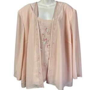 R&M Richards Womens Plus Size 32W Beaded One Piece Jacket Blouse Formal Pink